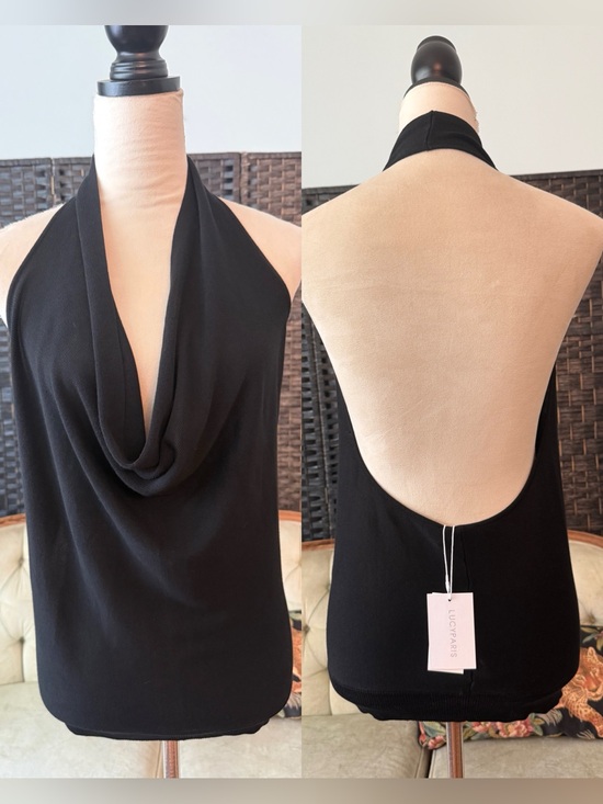 Lucy Paris Tops - 🖤 Lucy Paris Black Halter Cowl Neck Open Back Sweater Tank Top NWT Large